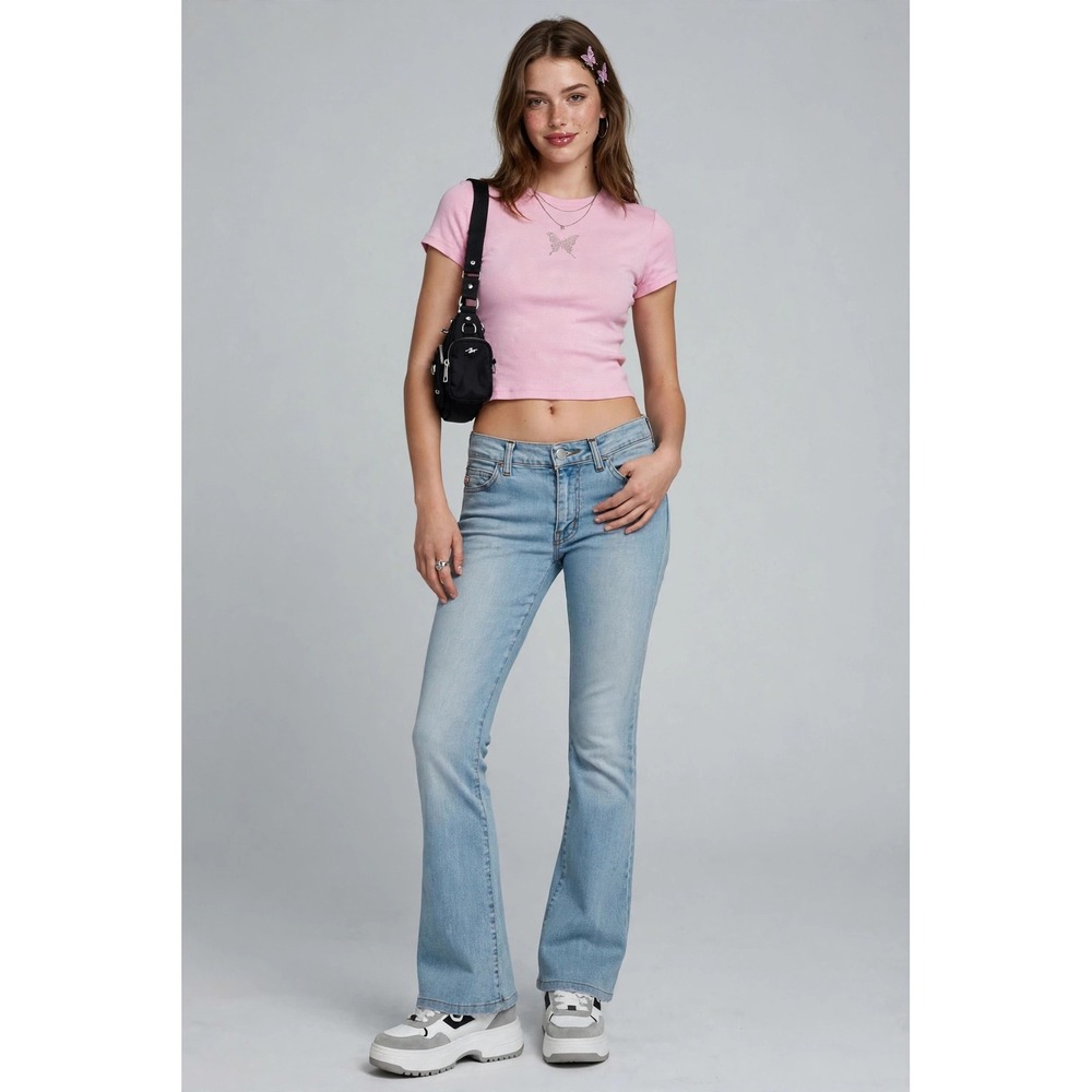 Miss Sixty Jeans Tommy Low Rise Flare Light Wash 26 Y2K Streetwear Italy Denim
